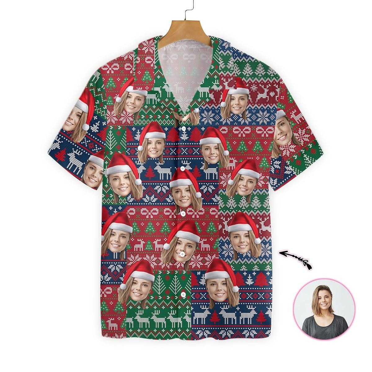 Funny Face For Christmas Custom Photo Hawaiian Shirt