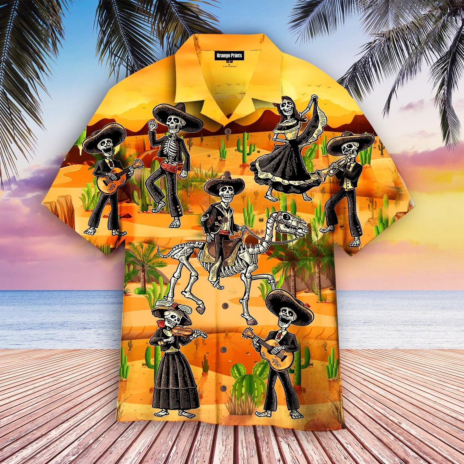 Funny Mexican Skull Dancing In The Desert Hawaiian Shirt