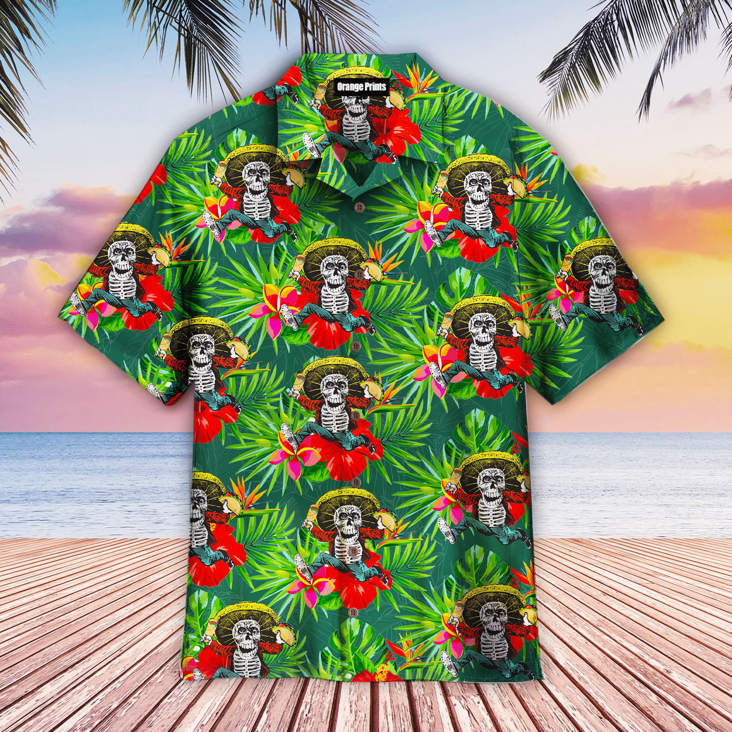 Funny Mexican Skull Holding Tacos Tropical Summer Hawaiian Shirt