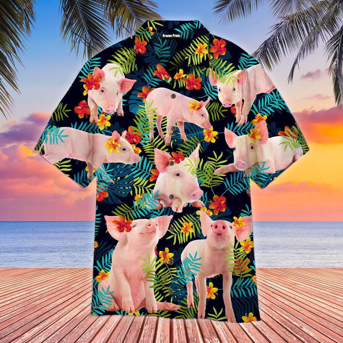 Funny Pig Flowers Tropical Hawaiian Shirt