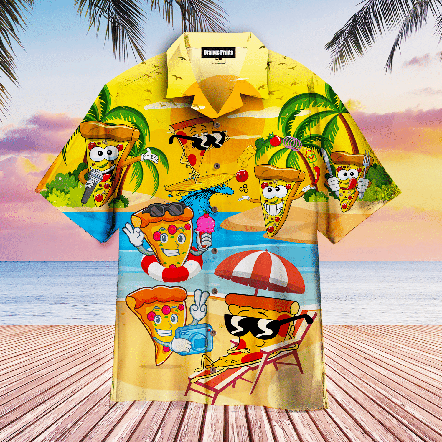 Funny Pizza On The Beach Hawaiian Shirt