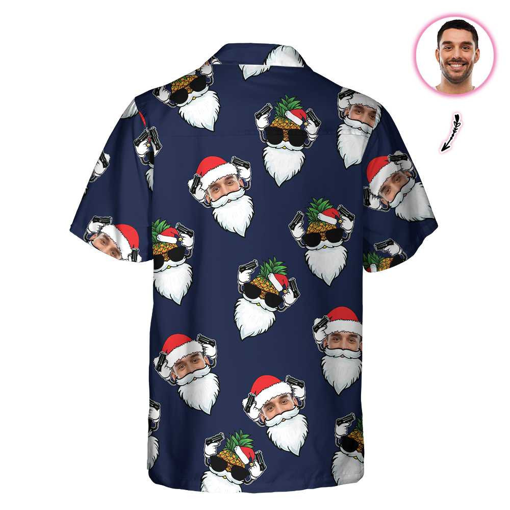 Funny Santa Claus Face Custom Photo Hawaiian Shirt