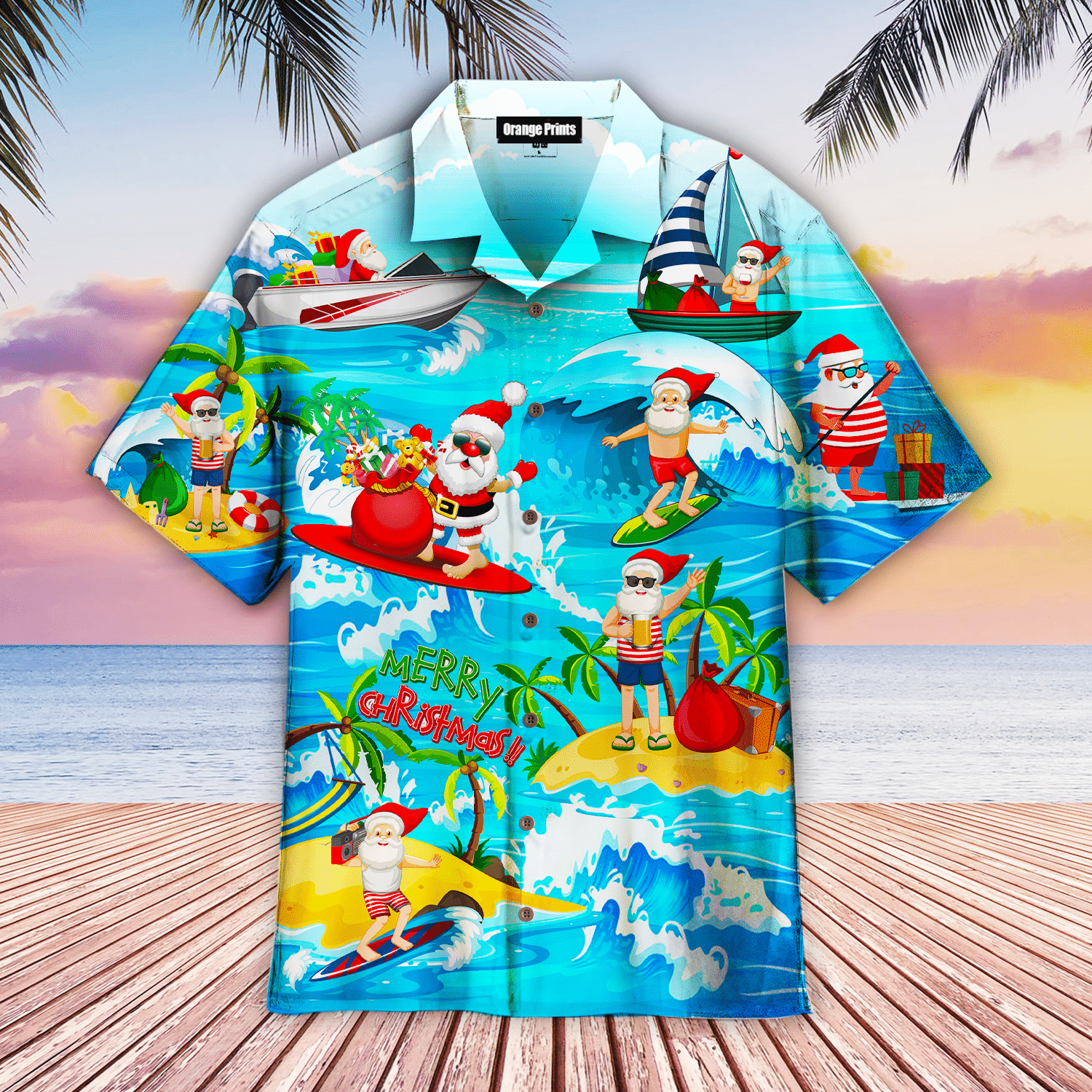 Funny Santa Claus Surfing In Christmas In July Hawaiian Shirt