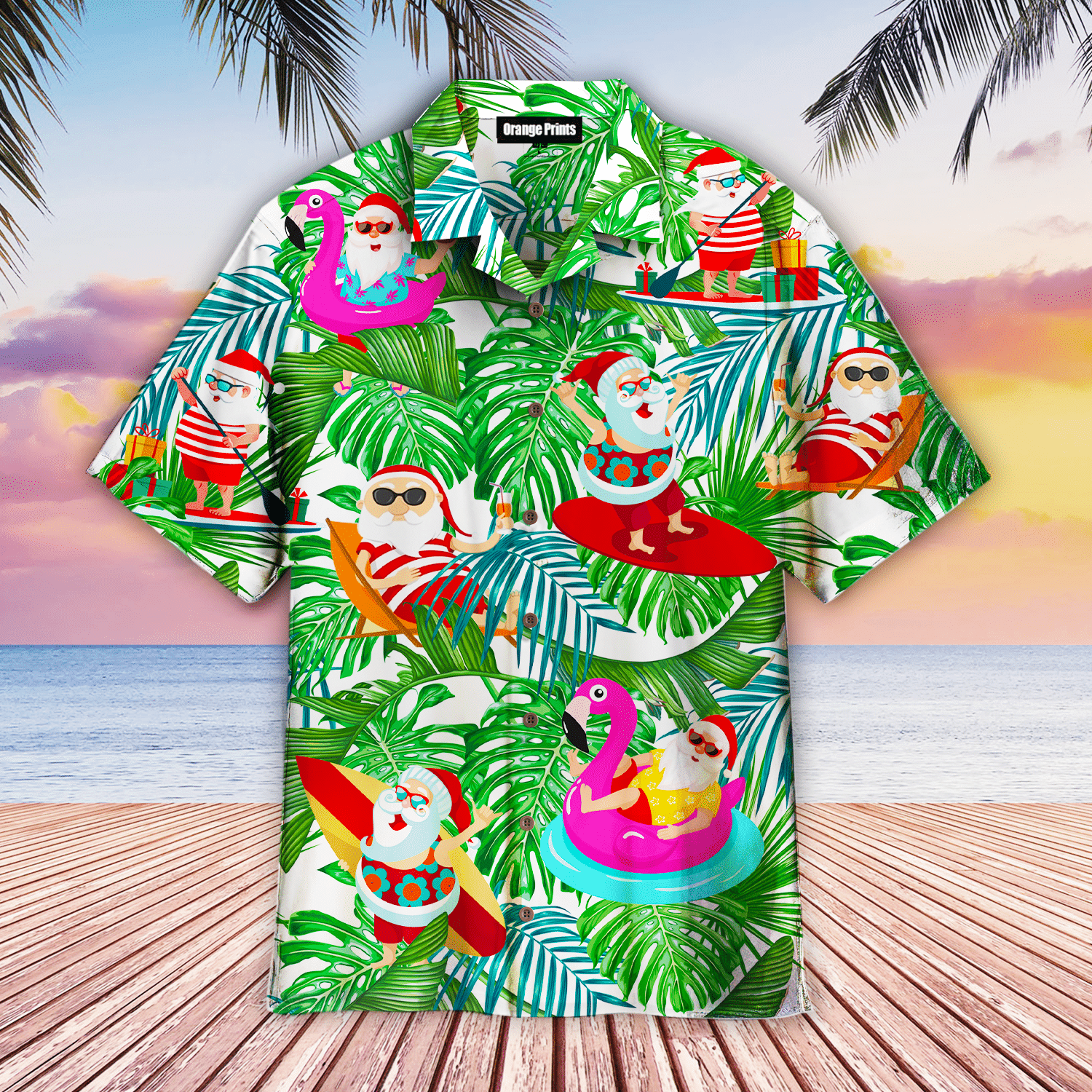 Funny Tropical Santa Happy Christmas In July Hawaiian Shirt