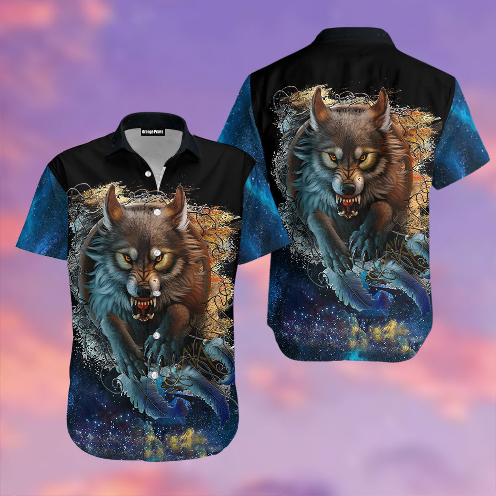 Galaxy Wolf Hunting Hawaiian Shirt
