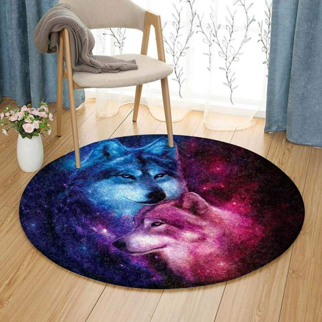 Galaxy Wolves Round Rug Carpet Bedroom Livingroom Home Decor