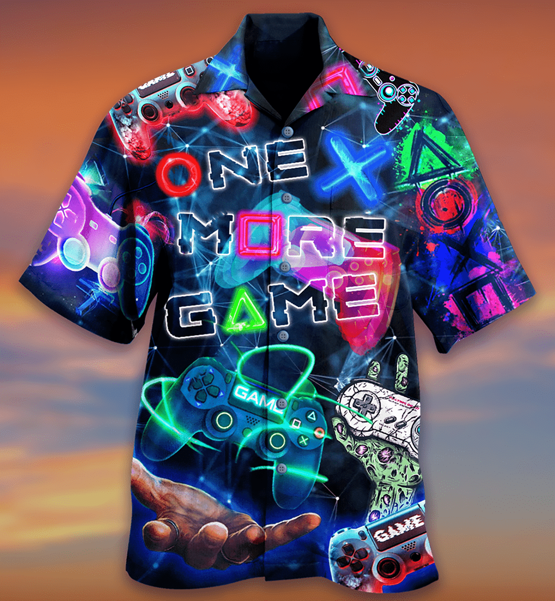 Game One More Time Neon Light Hawaiian Shirt