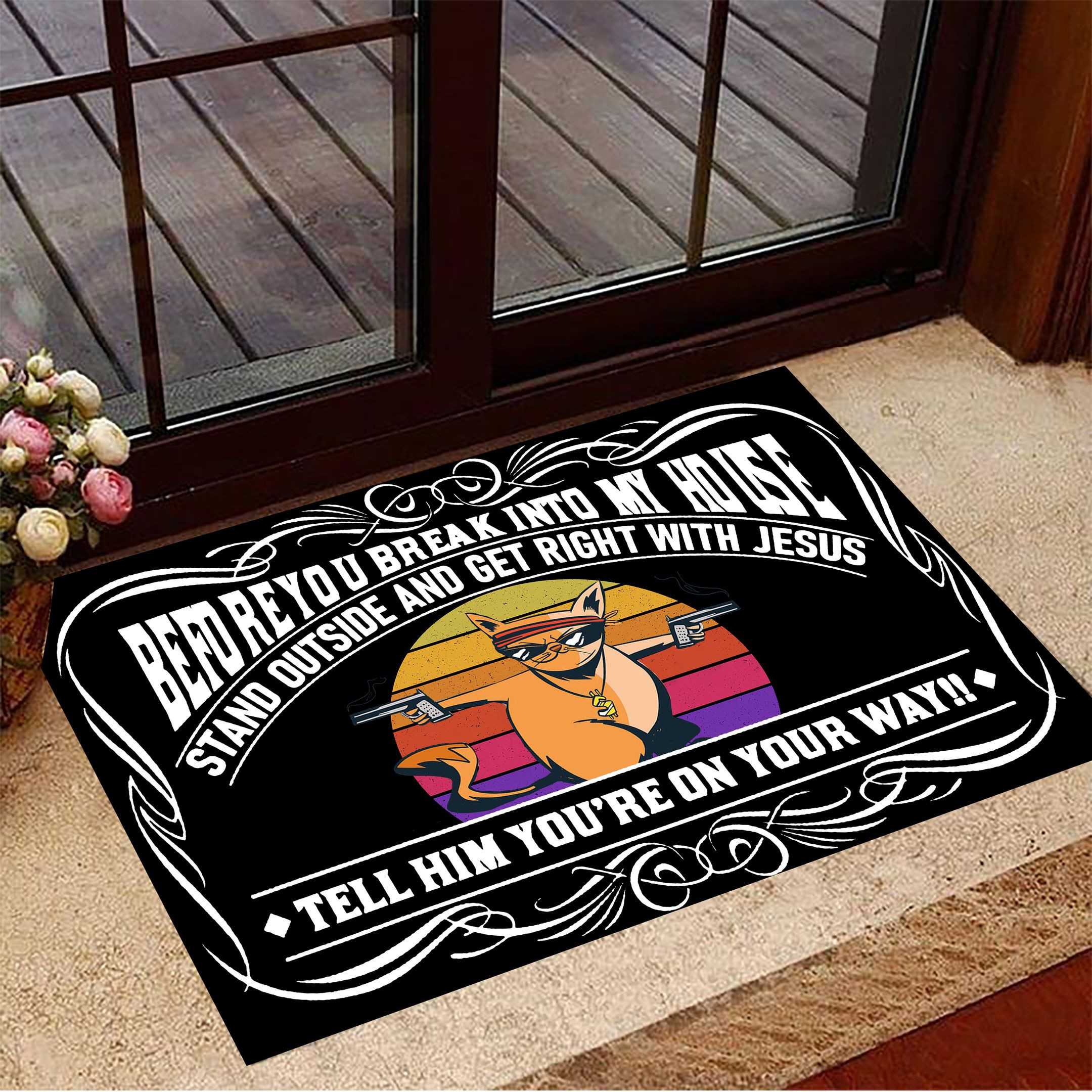 Gangster Cat Before You Break Into My House Rubber Doormat Front Door Decor Funny Rubber Doormat Gift For Friends