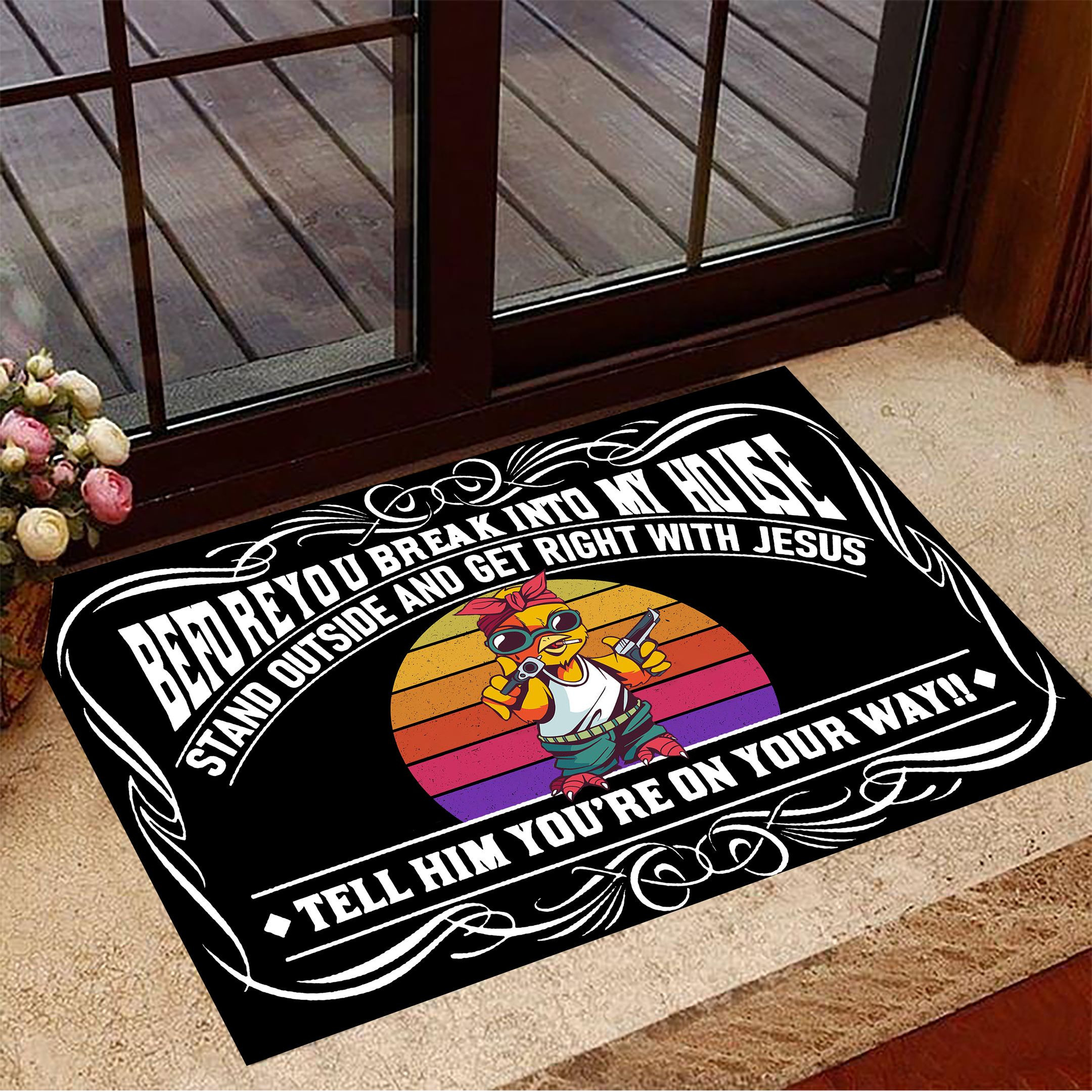 Gangster Chicken Before You Break Into My House Rubber Doormat Front Door Decor Funny Rubber Doormat Gift For Friends