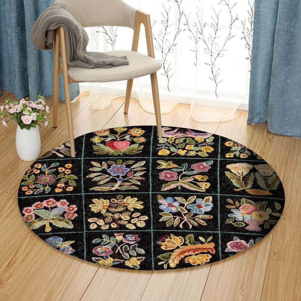 Garden Flower Round Rug Carpet Bedroom Livingroom Home Decor