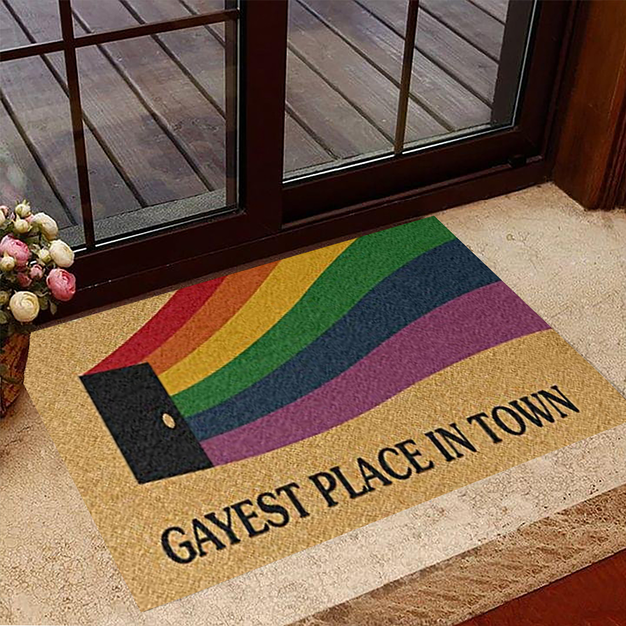 Gayest Place In Town Rubber Doormat Gay Pride Rubber Doormat Merchandise Funny Gay Gifts