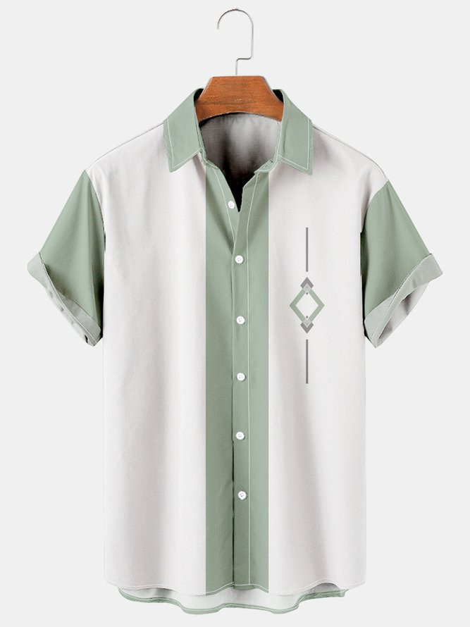 Geometric Striped Lapel Hawaiian Shirt