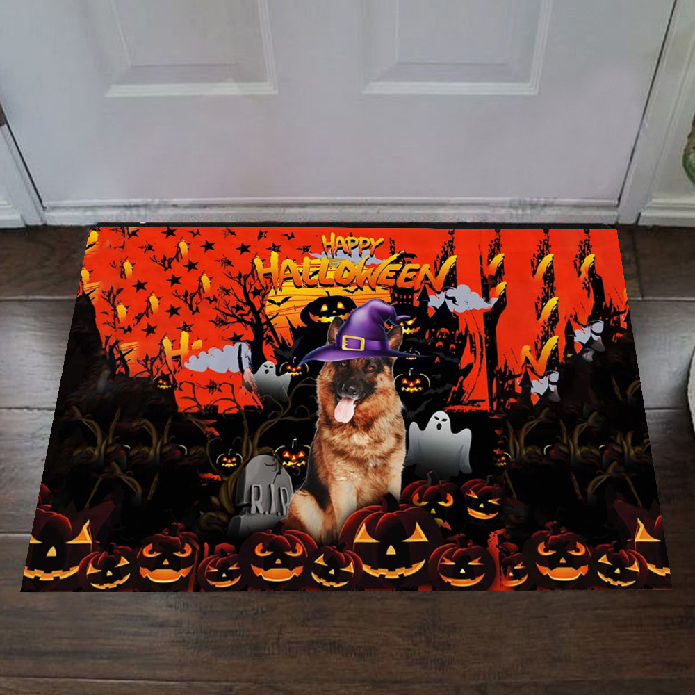 German Shepherd Happy Halloween Rubber Doormat Halloween Front Door Ideas Gift Ideas For Dog Lovers