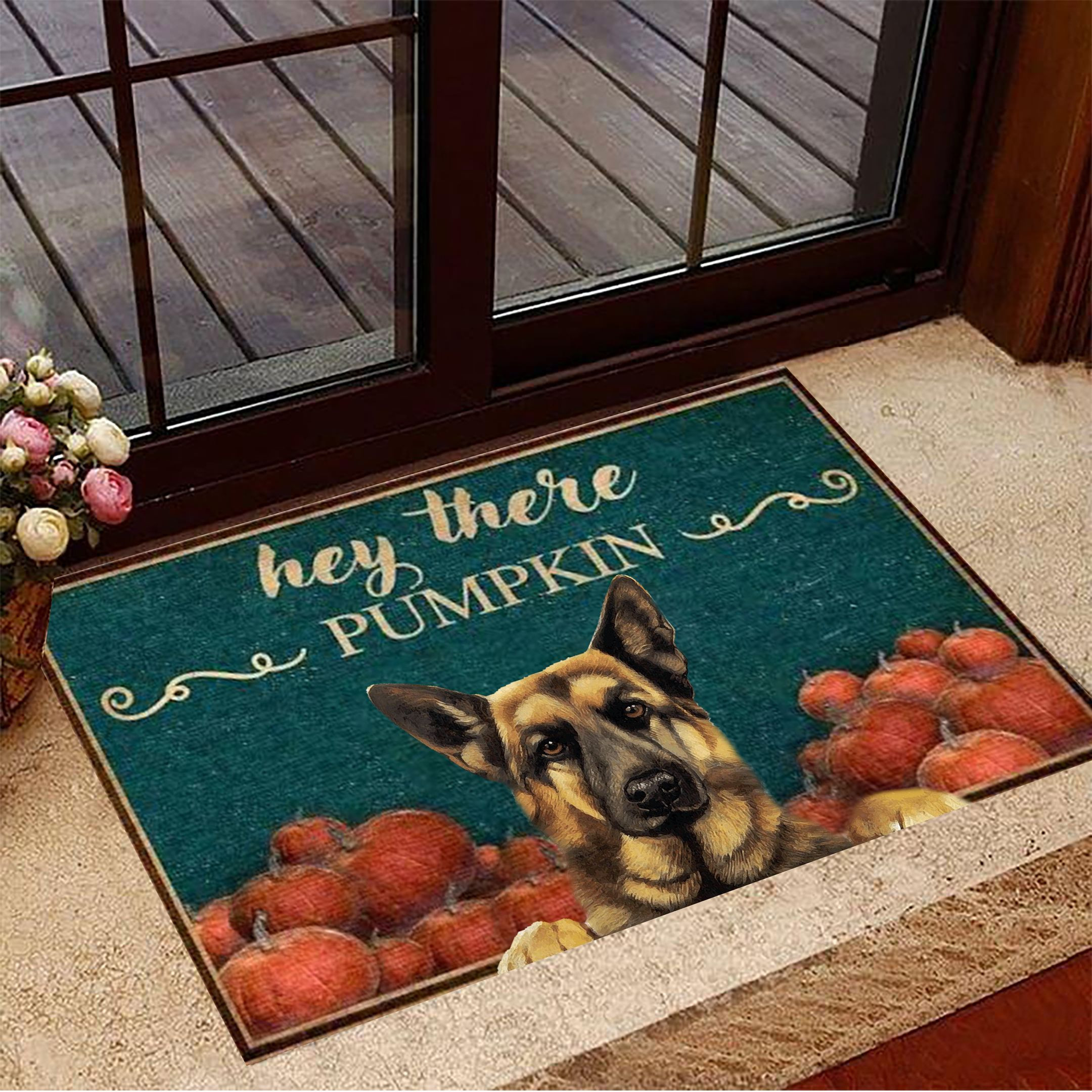 German Shepherd Hey There Pumpkin Rubber Doormat Thanksgiving Rubber Doormat Gifts For Dog Lovers