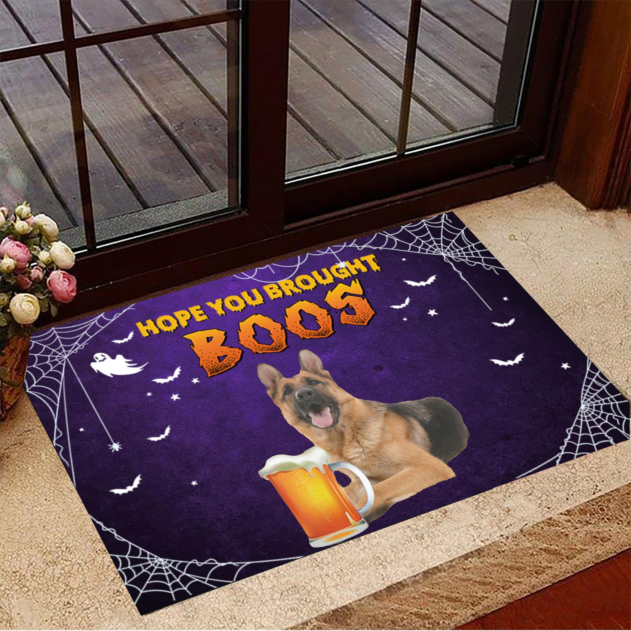 German Shepherd Hope You Brought Boos Rubber Doormat Funny Dog Rubber Doormat Halloween Theme Decorations