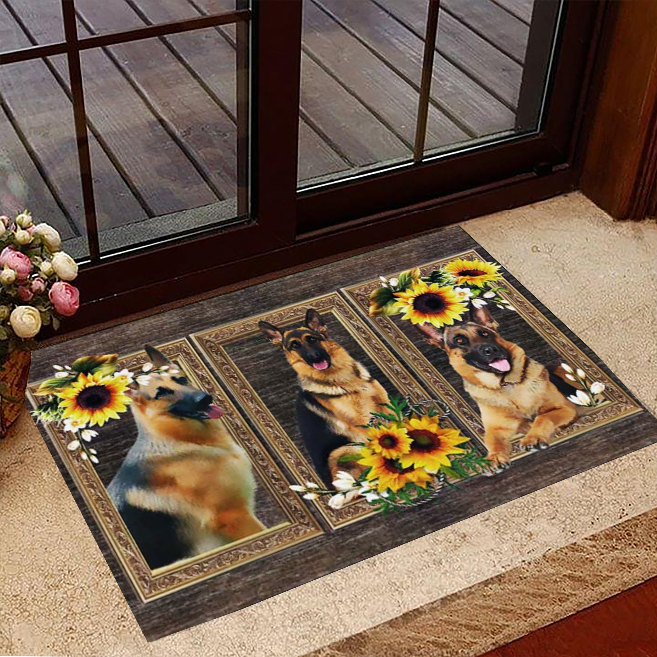 German Shepherd Sunflowers Rubber Doormat Dog Lovers German Shepherd Merchandise Gifts