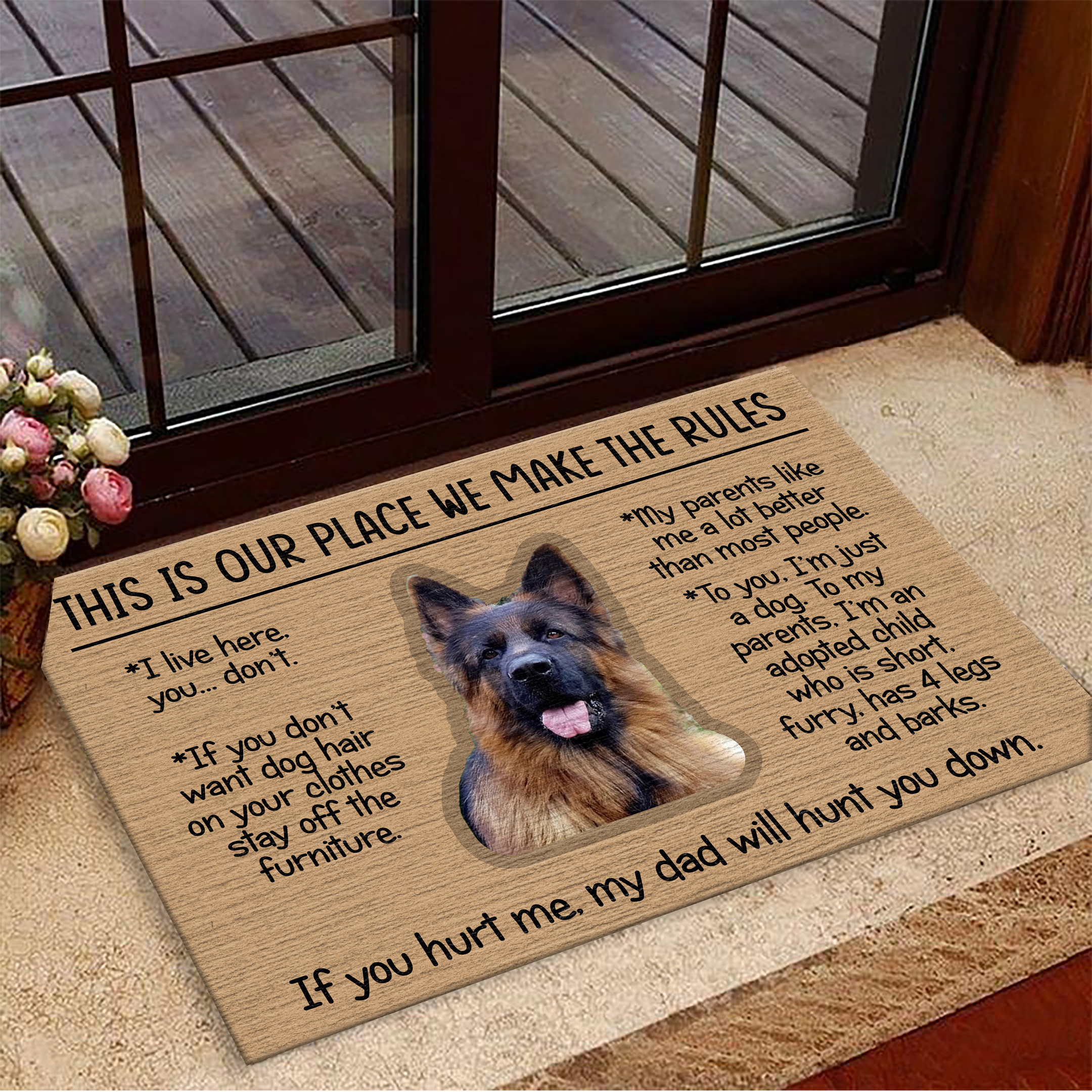 German Shepherd This Is Our Place We Make The Rules If You Hurt Me Rubber Doormat Pet Lover Funny Mat