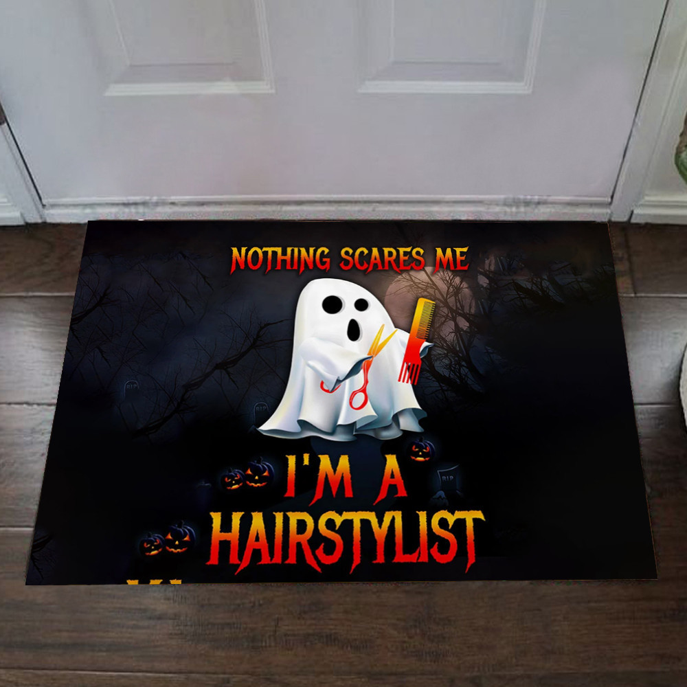 Ghost Nothing Scares Me I'm A Hairstylist Rubber Doormat Funny Ghost Door Mat Indoor Salon Decor