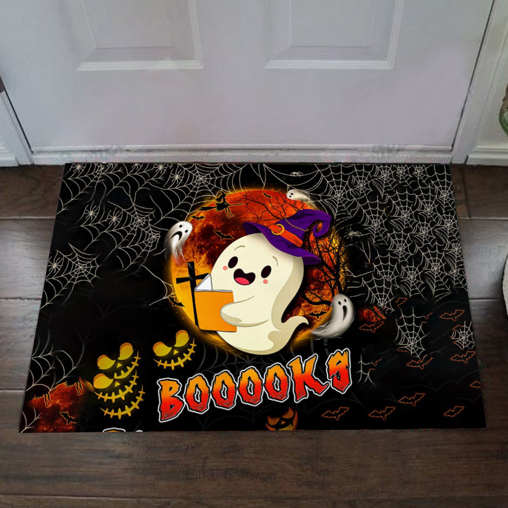 Ghost Reading Happy Halloween Rubber Doormat Cute Welcome Mats Halloween Home Decor