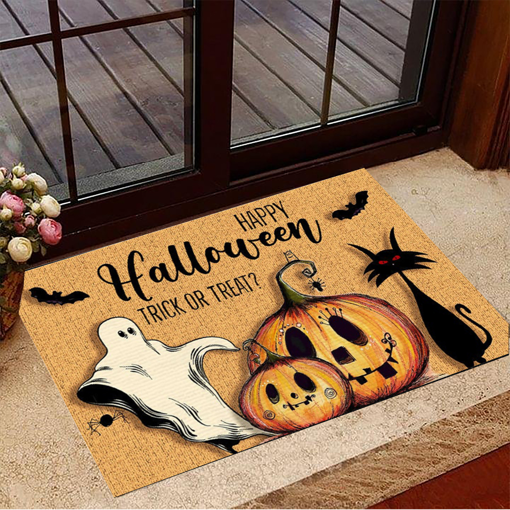 Ghost Rubber Doormat Halloween Black Cat Pumpkin Happy Halloween Trick Or Treat Door Mat