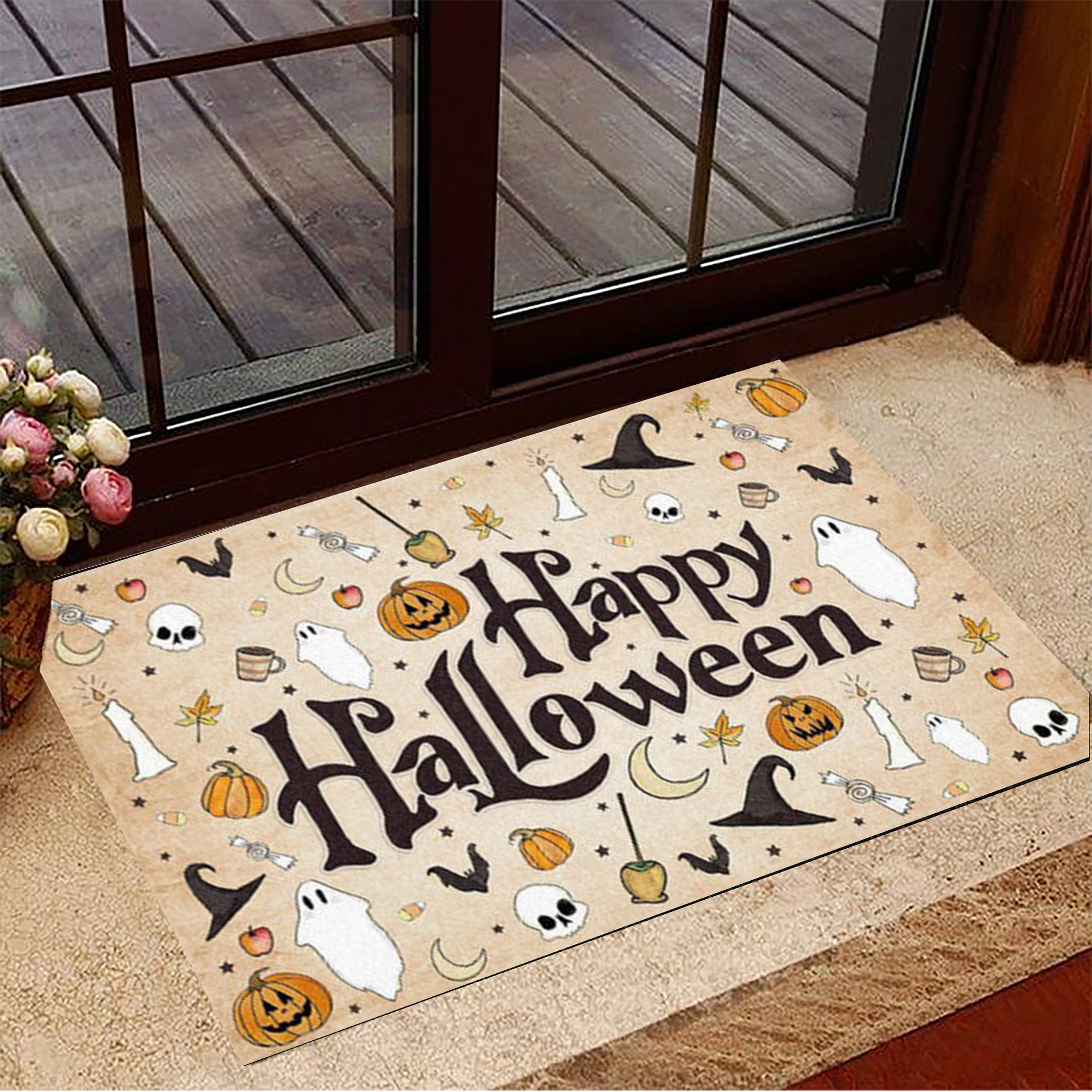 Ghost Rubber Doormat Pumpkin Happy Halloween Door Mat For Front Door