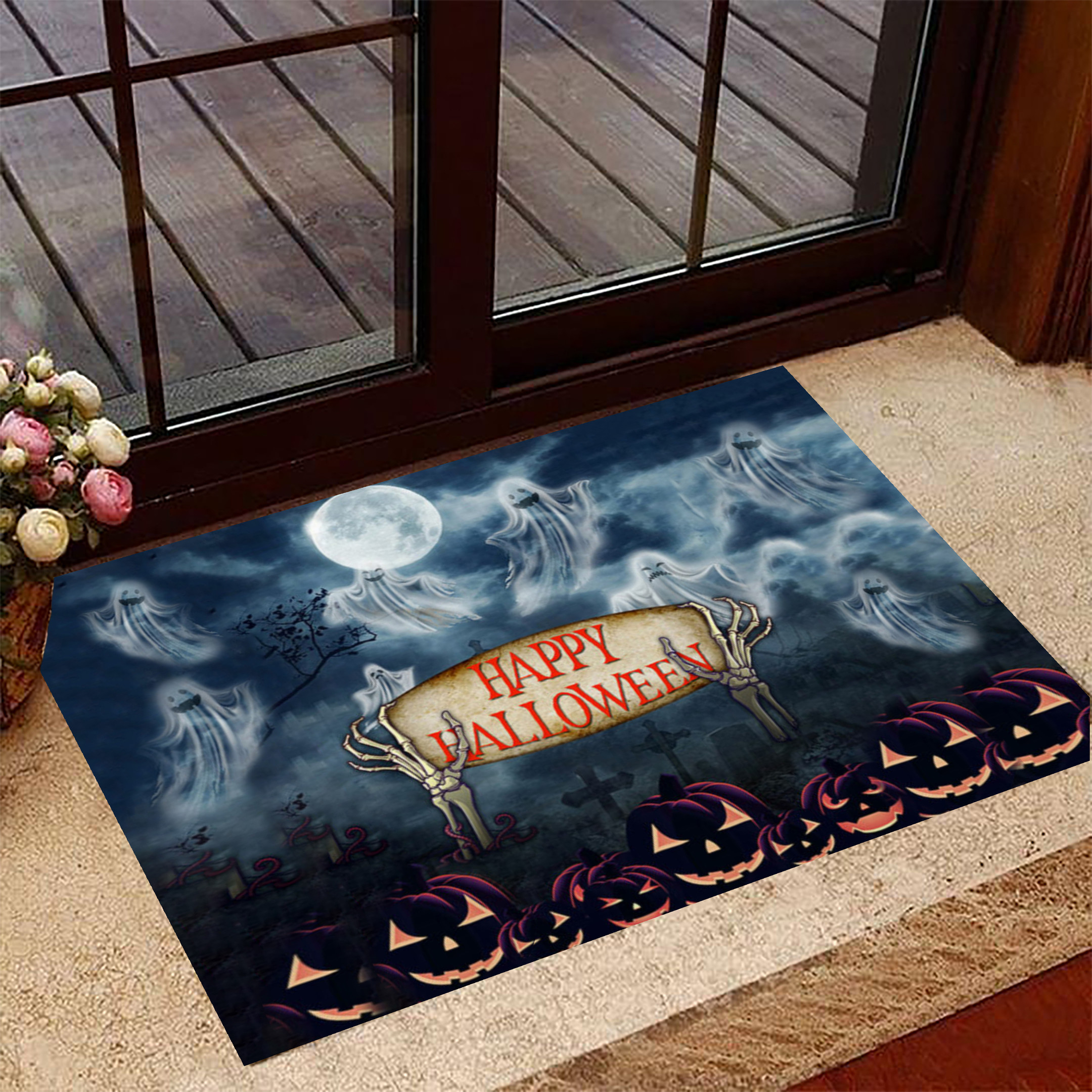 Ghosts Happy Halloween Rubber Doormat Funny Design Halloween Decorations Outdoor Scary