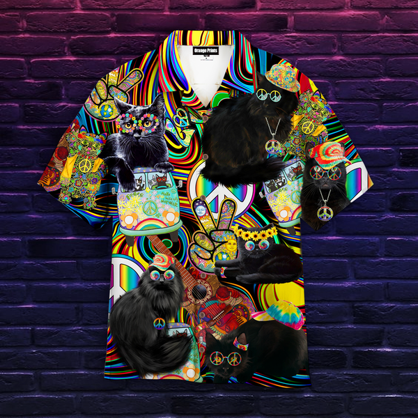 Gift For Hippie Amazing Black Hippie Cat Hawaiian Shirt