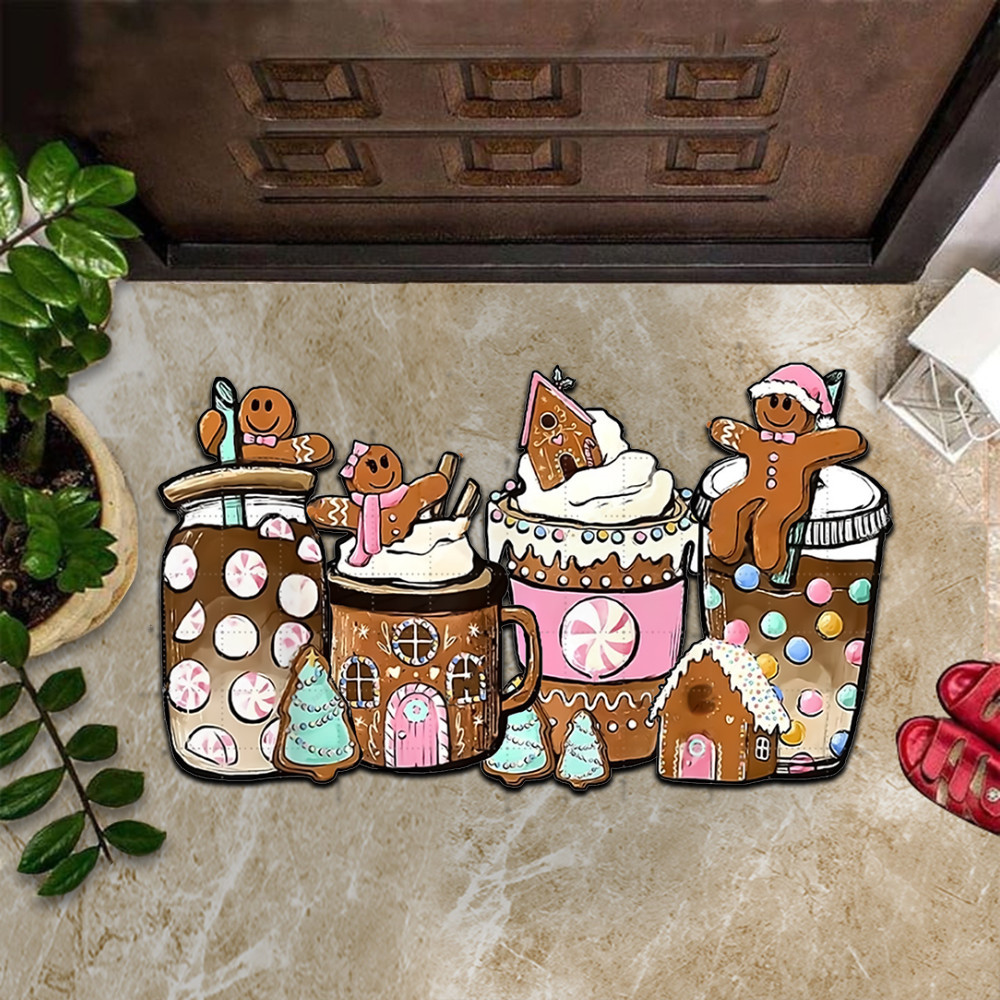 Gingerbread House Coffee Rubber Doormat Xmas Holiday Cute Christmas Rubber Doormat For Front Door