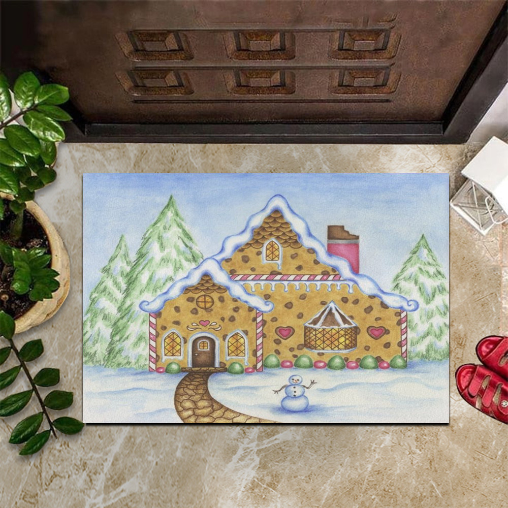 Gingerbread House Rubber Doormat Christmas Welcome Mats Home Decoration Gift