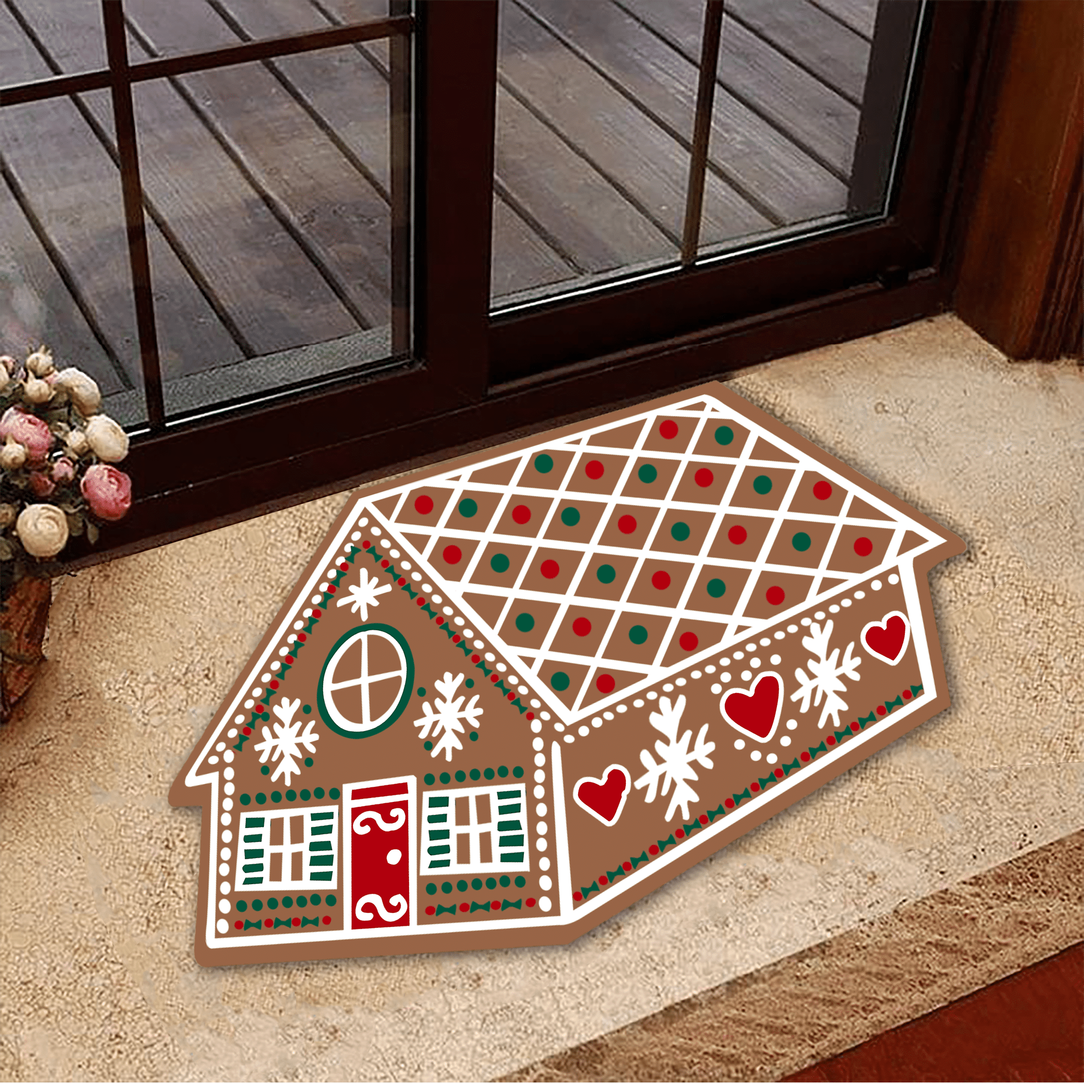 Gingerbread House Rubber Doormat Christmas Welcome Mats Home Decoration Gift