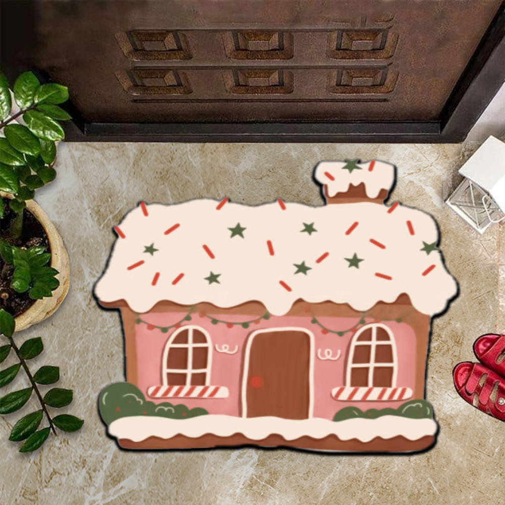 Gingerbread House Rubber Doormat Gingerbread Welcome Mat Christmas Decoration Gift