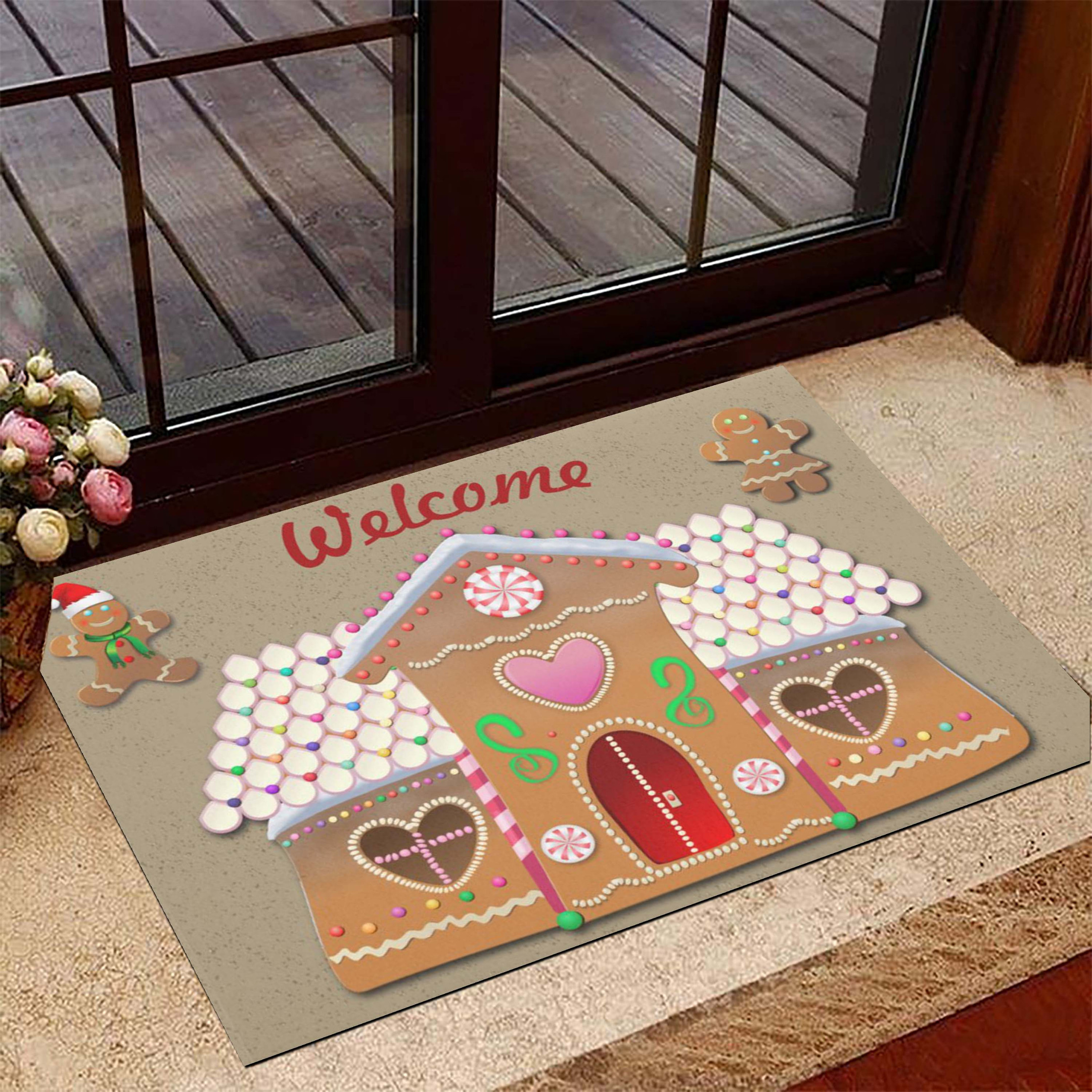 Gingerbread House Rubber Doormat Gingerbread Welcome Mat Happy Holidays Christmas Door Mat