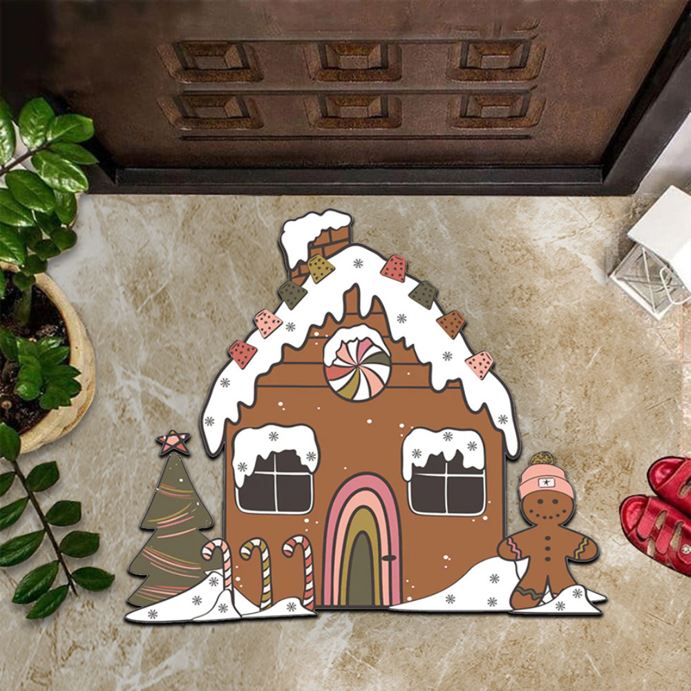 Gingerbread House Rubber Doormat Happy Holidays Xmas Christmas Mats For Front Door Decor