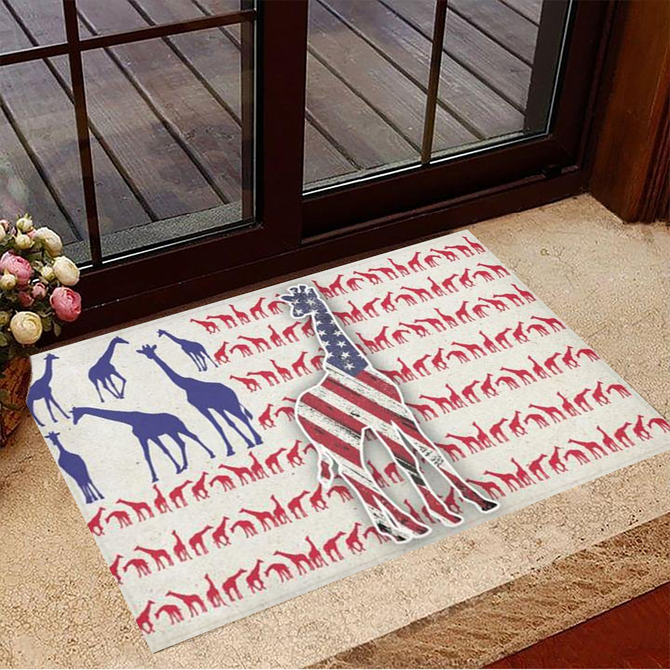 Giraffe American Flag Rubber Doormat Patriotic Rubber Doormat Gifts For New House