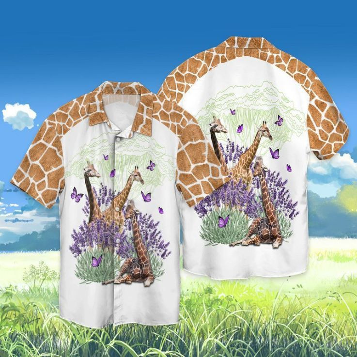 Giraffe And Gorgeous Purple Flower Hawaiian Shirt