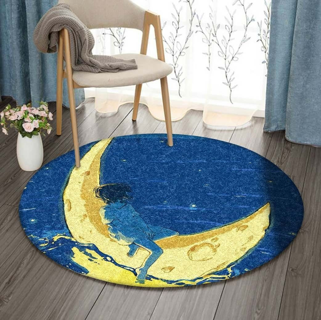 Girl And The Moon Round Rug Carpet Bedroom Livingroom Home Decor