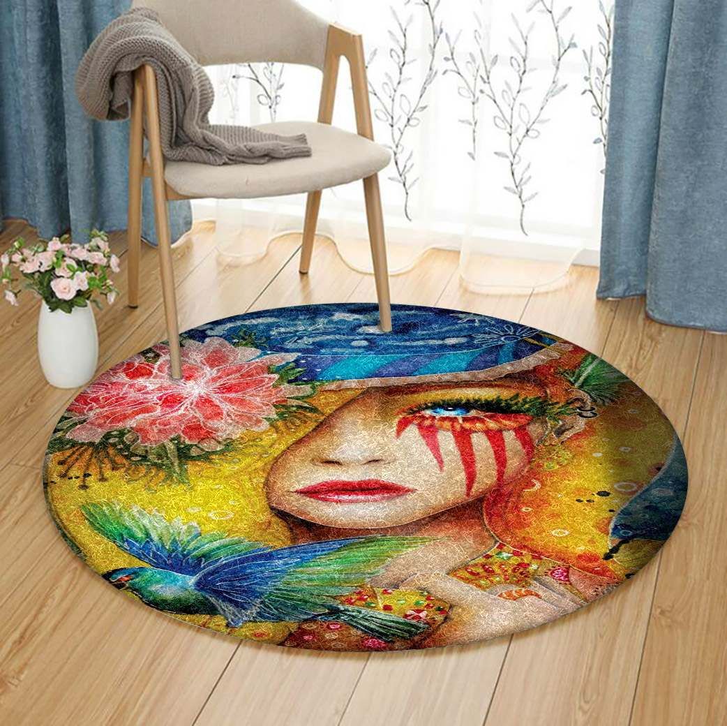 Girl Bird Flower Round Rug Carpet Bedroom Livingroom Home Decor