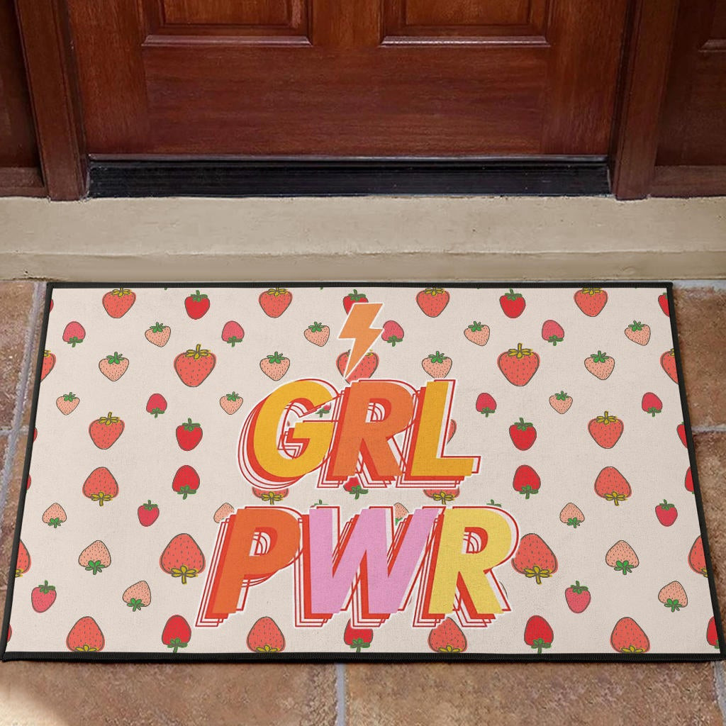 Girl Power GRL PWR Cute Strawberry Patterns Rubber Doormat Home Decor