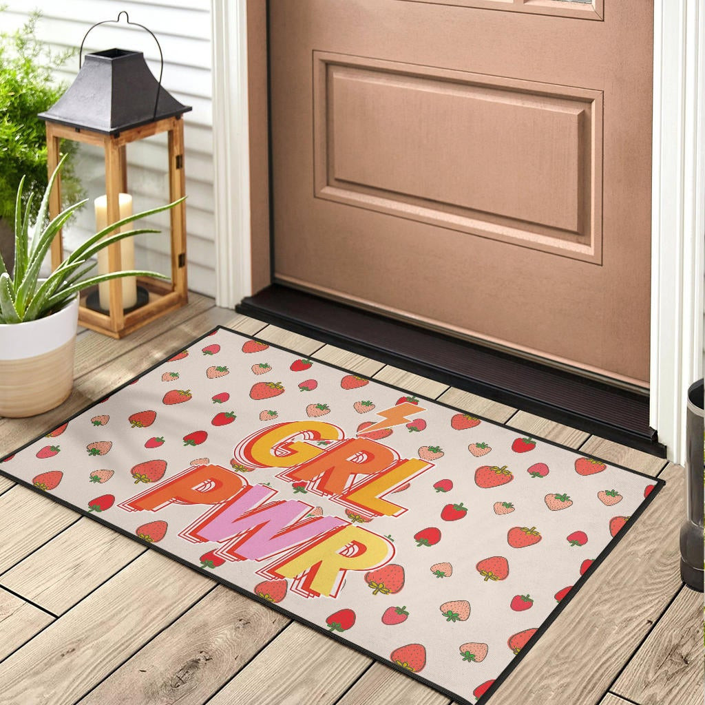 Girl Power GRL PWR Cute Strawberry Patterns Rubber Doormat Home Decor - Image 3