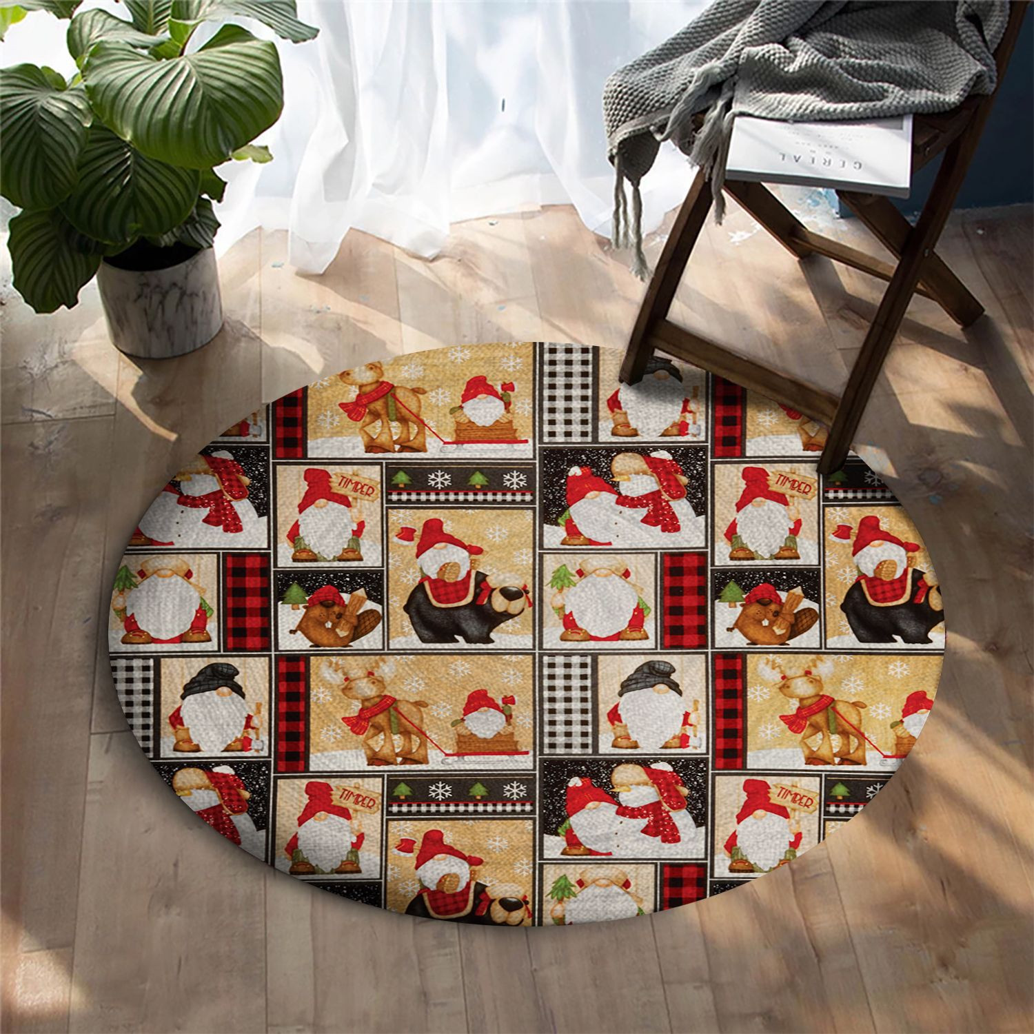 Gnome Christmas Round Rug Carpet Bedroom Livingroom Home Decor