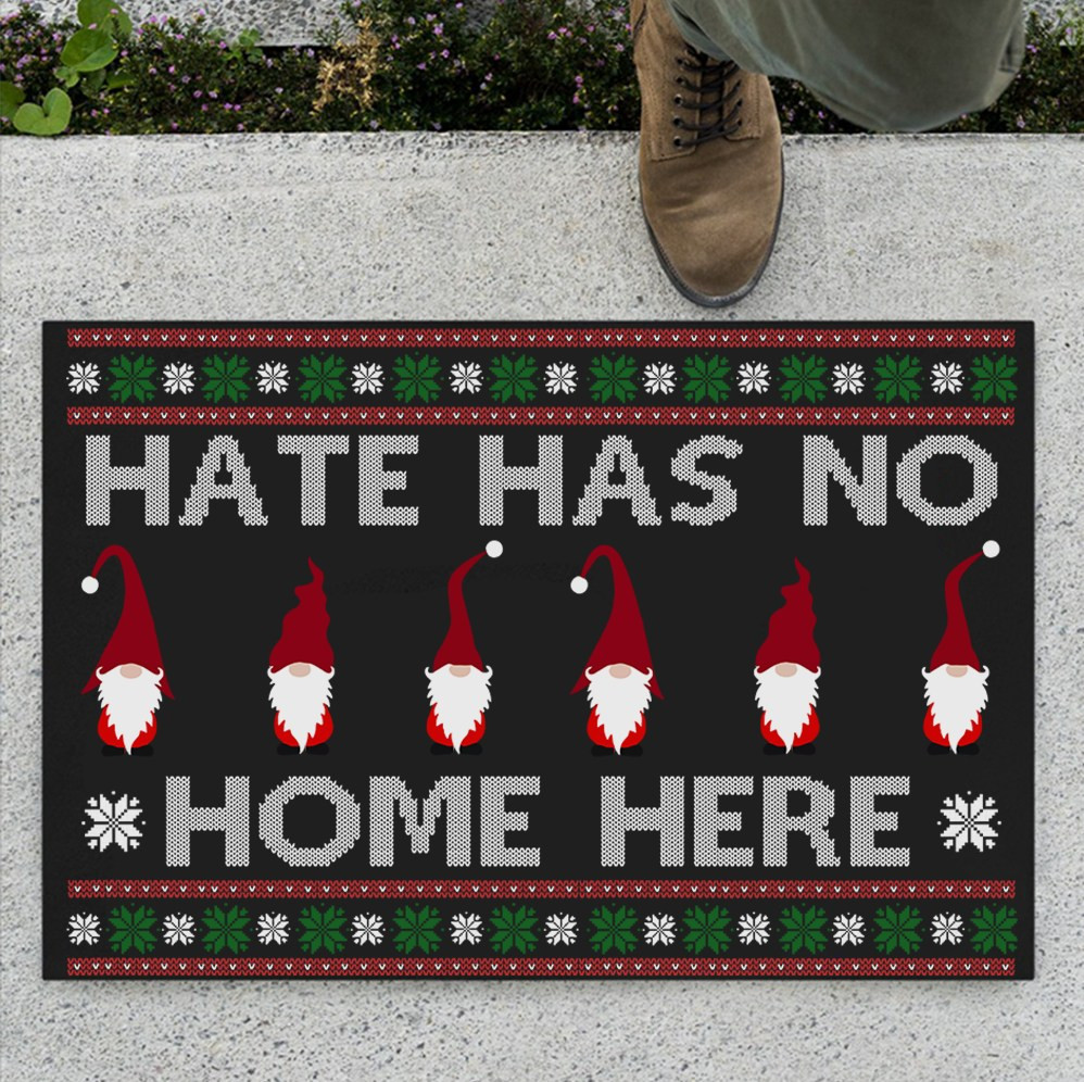 Gnome Hate Has No Home Here Rubber Doormat Christmas Front Door Decor Ideas Welcome Mats