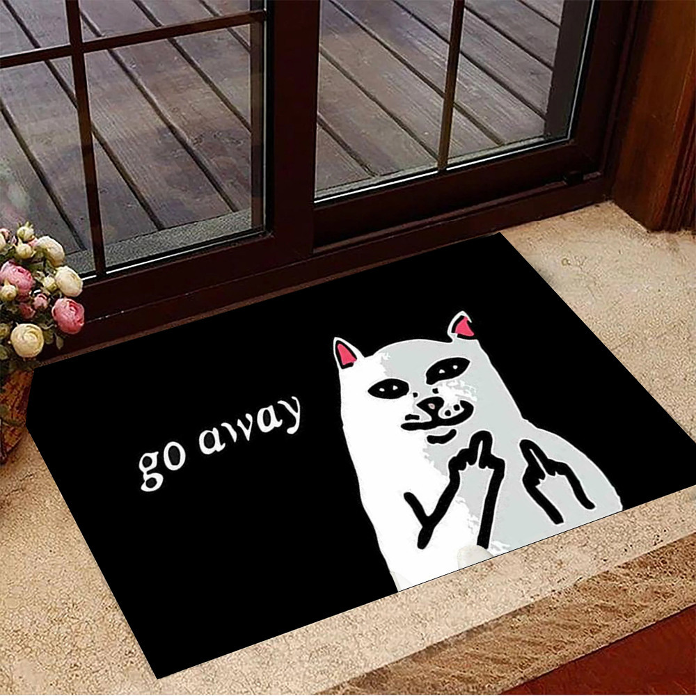 Go Away Cat Rubber Doormat Hilarious Cat Meme Funny Front Door Mats Gift Ideas