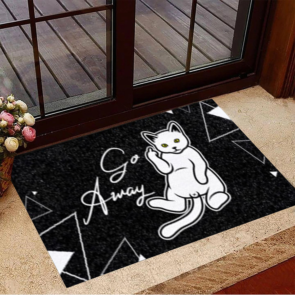 Go Away Cat Rubber Doormat Hilarious Funny Cat Middle Finger Rubber Doormat For Front Door Decor