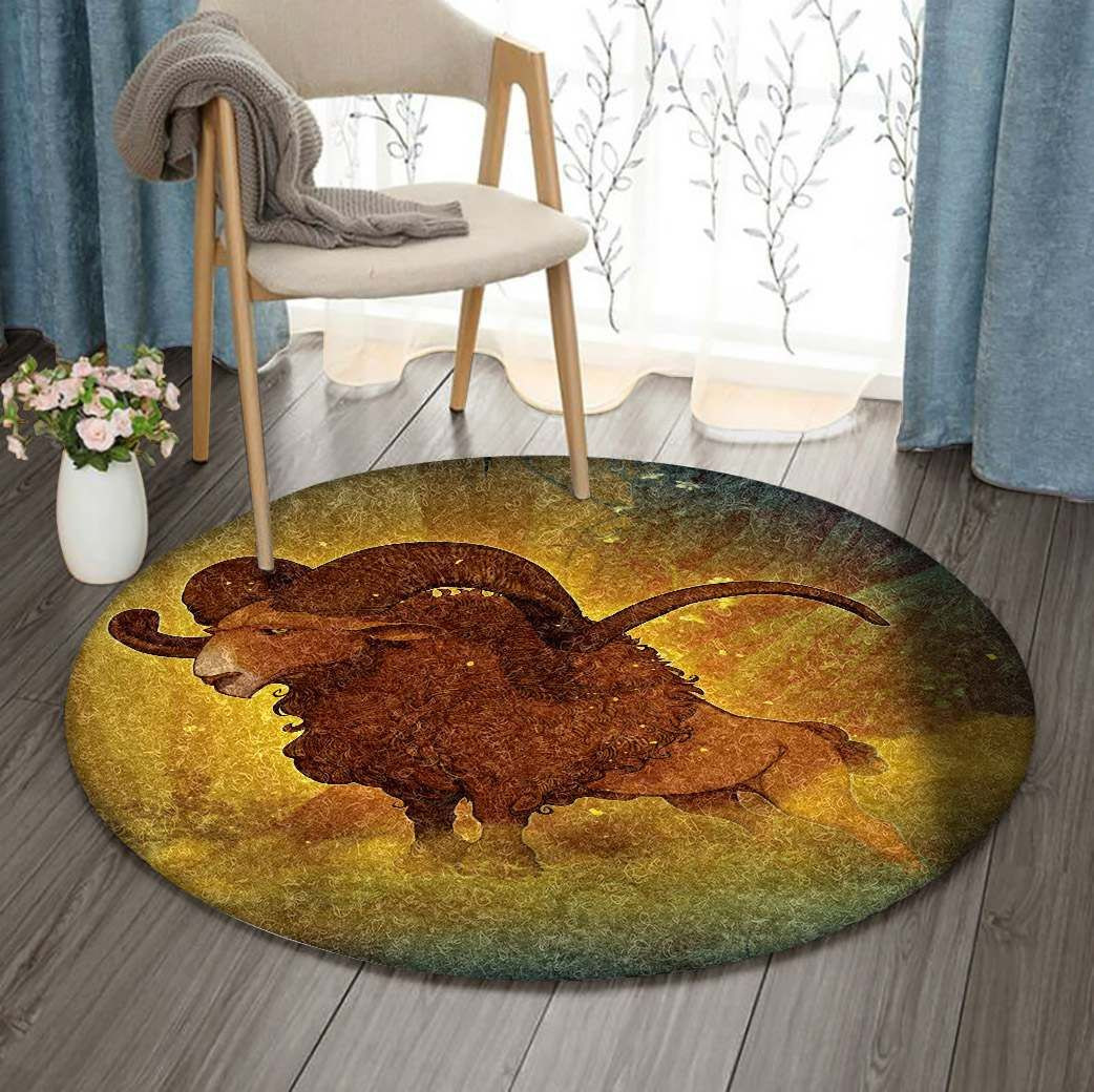 Goat In Forest Round Rug Carpet Bedroom Livingroom Home Decor