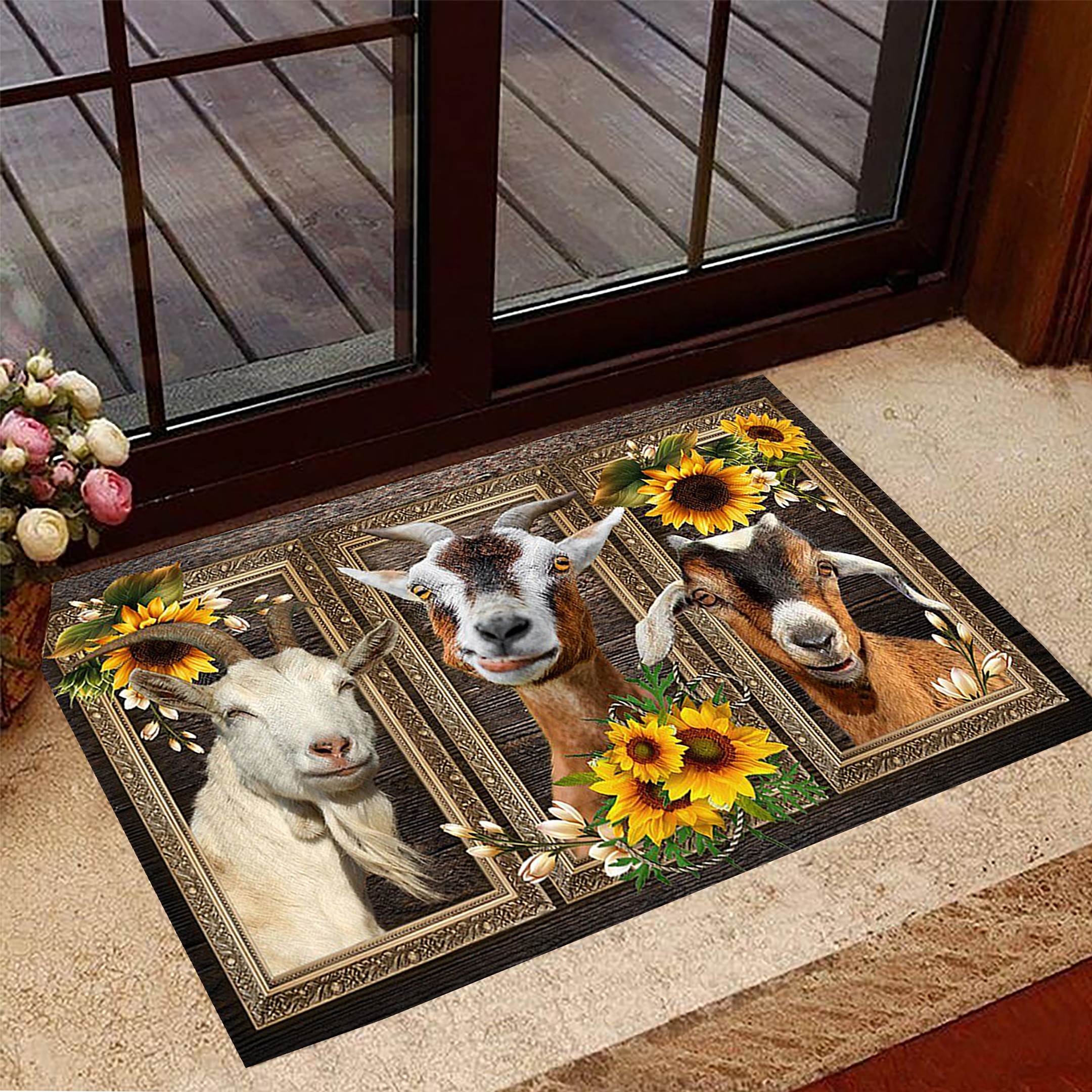 Goat Rubber Doormat Sunflower Goat Merchandise Animal Print Rubber Doormat For Front Door