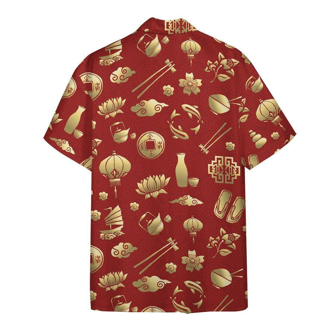 Gold Asian Culture Hawaiian Shirt