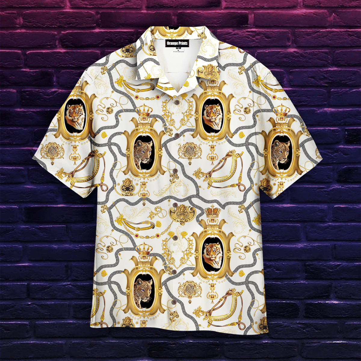 Gold Baroque Lion Hawaiian Shirt