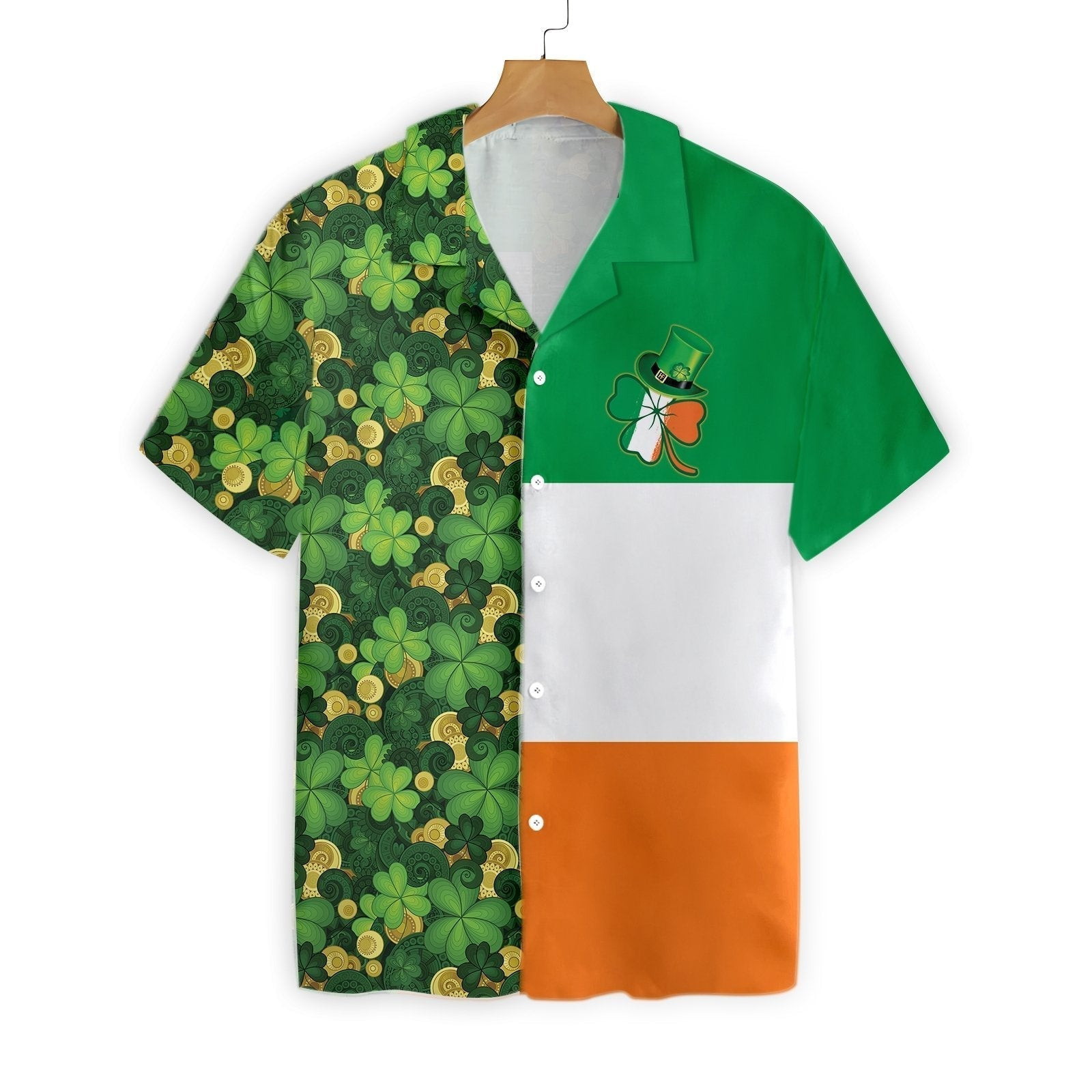 Gold Coins Shamrock Saint Patrick'S Day Irish Ireland Flag Hawaiian Shirt