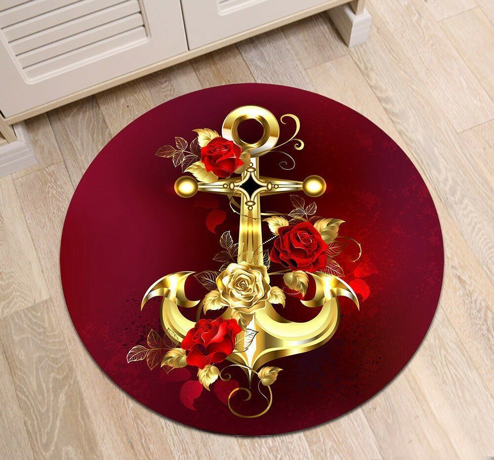 Golden Anchor Round Rug Carpet Bedroom Livingroom Home Decor