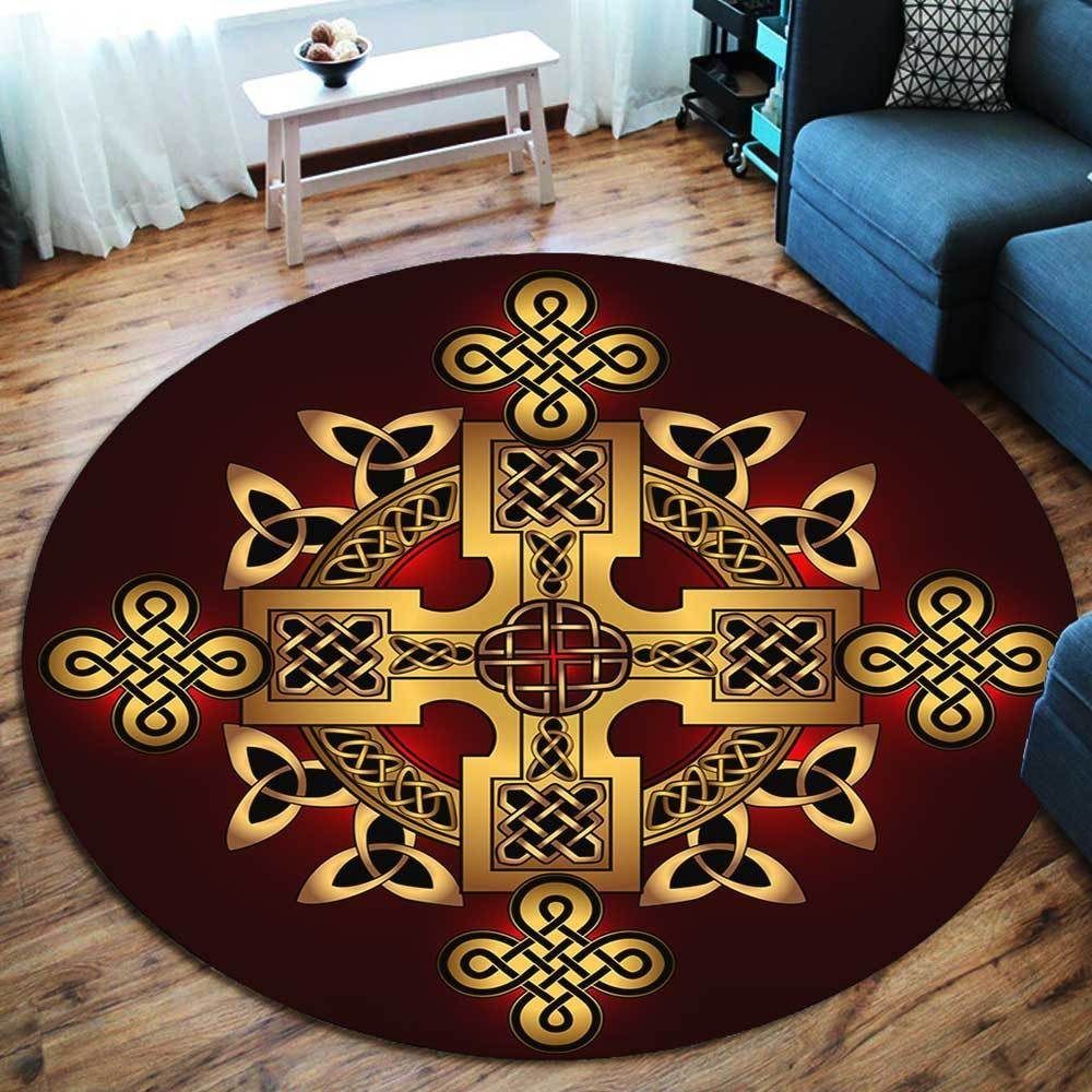 Golden Ancient Pagan Round Rug Carpet Bedroom Livingroom Home Decor